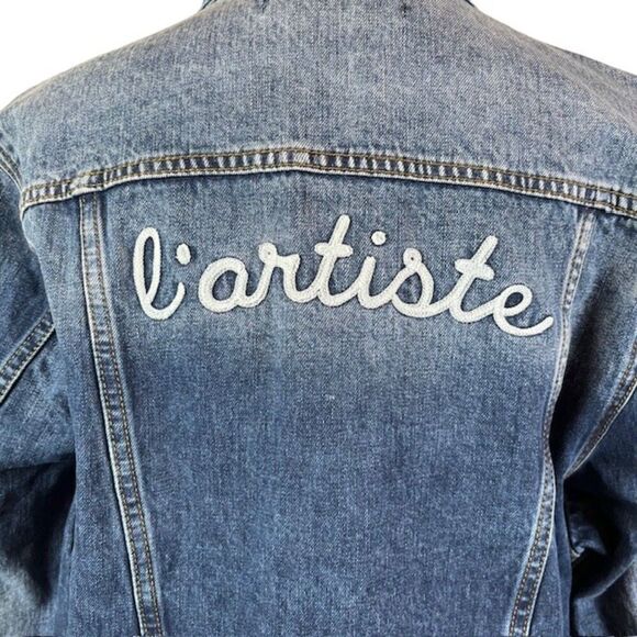 NWT Free People X Sandrine Rose Oversized Denim Jacket "Not Yours" "L'Artiste" - Picture 4 of 12